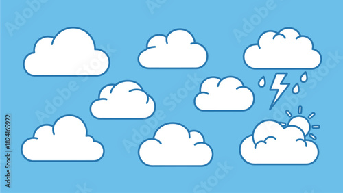 Cartoon Clouds Collection on Blue Sky