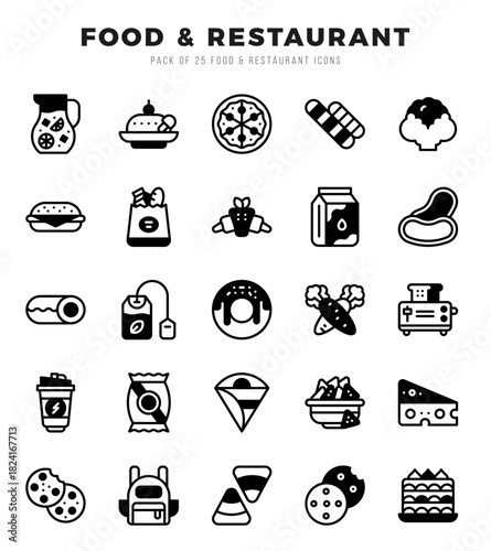 Food and Restaurant. Lineal Filled icons Pack. vector illustration.