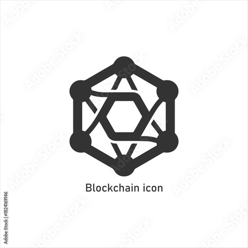 Black Blockchain Icon in Hexagonal Pattern, Representing Decentralized Finance, Crypto Technology, Distributed Ledger, and Secure Digital Transactions