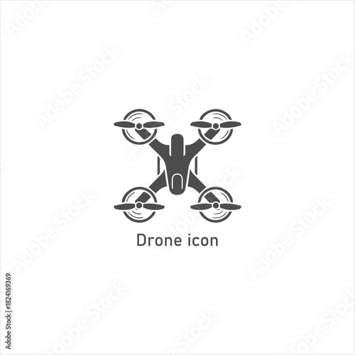 Minimal Drone Quadcopter Icon Vector, Modern UAV Logo Symbol, Flat Black Silhouette Illustration Isolated on White Background Simple Design


