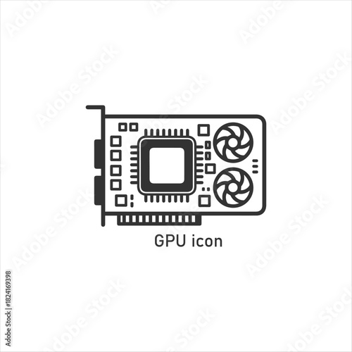 Graphics Card GPU Icon Vector, Modern Video Adapter Line Illustration, Computer Hardware Symbol Isolated on White Background Design Template

