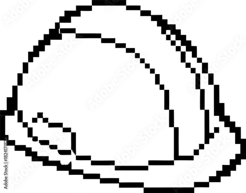 Pixel art construction helmet, black outline safety hard hat, minimalist digital icon, protective gear for workers