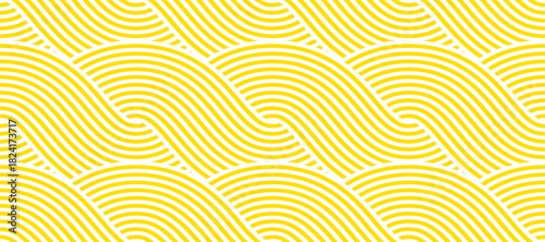 Yellow pasta background with wavy spaghetti lines.  Seamless  noodle vector pattern for Italian cuisine, culinary wallpaper, restaurant menu, food poster, packaging design and decorative template