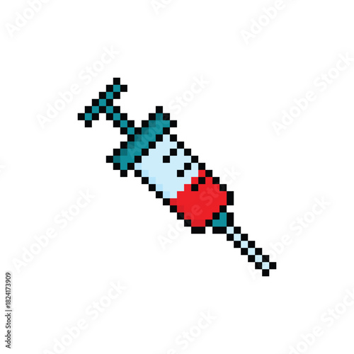  pixel art syringe injection 8 bit vector icon for computer game logo