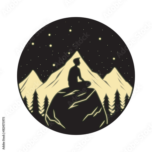 Traveler With Backpack Exploring Steep Mountain Ridge Silhouette