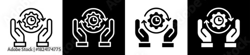 Time Efficiency Icon Set In Black And White Filled Style Collection 