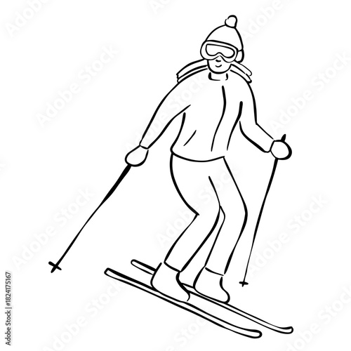 Skiing Woman Line Art Illustration