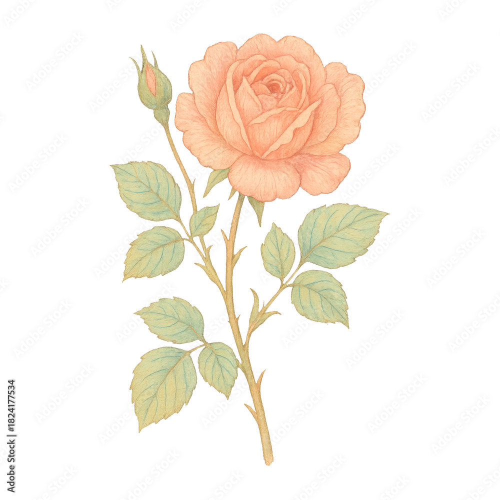 Obraz premium PNG Delicate vintage rose illustration
