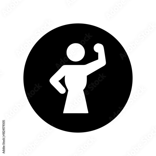 Silhouette of a person flexing inside of a circle on transparent background