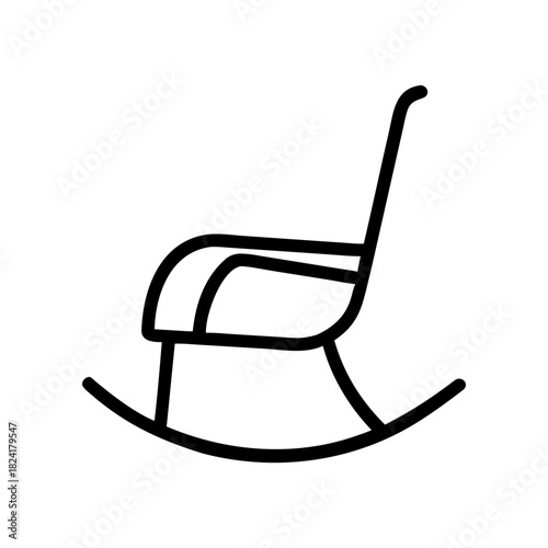 Illustration of a rocking chair in black outline on transparent background