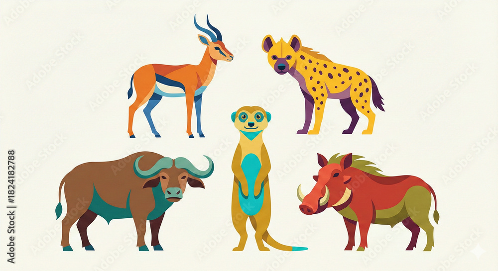 Obraz premium Modern Editorial Wildlife Art — Elegant Line Style Abstract Safari Animals — High-End Vector Composition Minimal Jungle Animals — Artistic and Stylish Elegant Nature Fauna 