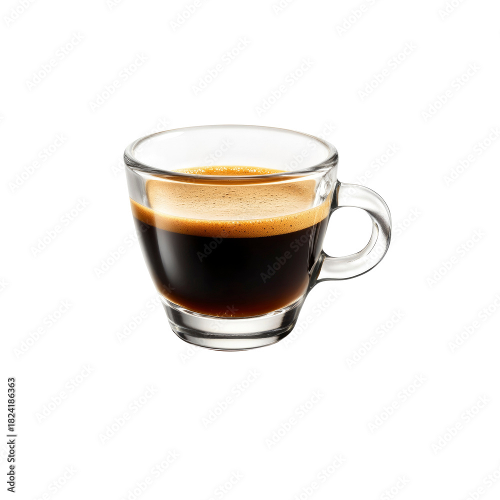 Naklejka premium Glass cup filled with espresso on black