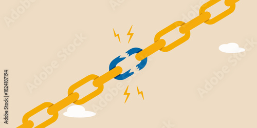 Broken chain link symbolizing weakness and failure