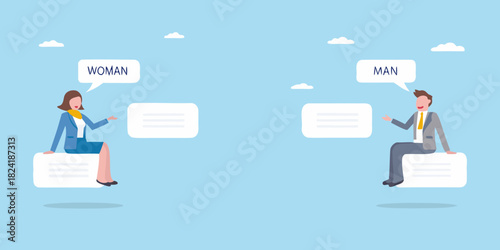 Man and woman communicating through digital messages