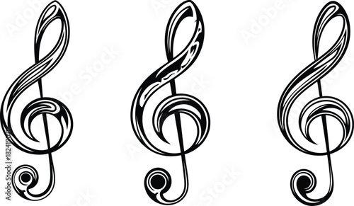 Treble Clef Icon Set, Ornamental Musical Symbol Vector illustration