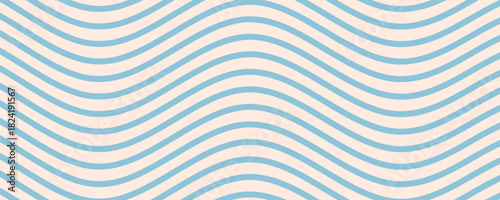 Blue and beige diagonal wavy lines seamless pattern. Simple vector abstract liquid stripes background. Funky groovy texture with diagonal waves, fluid shapes, flow.