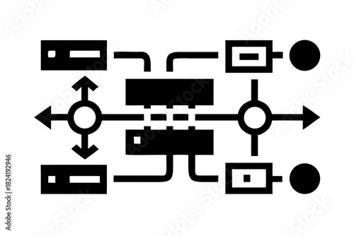 Network data flow diagram with server connection and router icon
