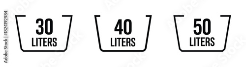 30, 40, and 50 liters icon vector liquid measure vector white background.