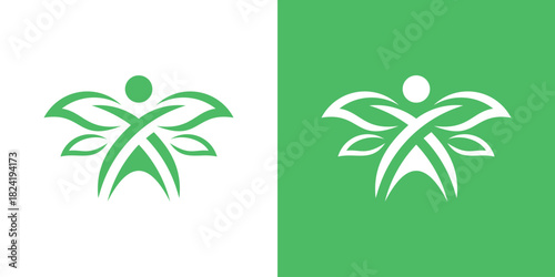 A clean dual-meaning logo combining a human figure with a leaf, symbolizing wellness, natural growth, and a healthy, eco-friendly lifestyle.