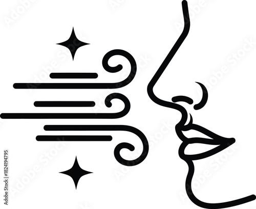 Allergy season symptoms relief concept with wind and human face line art eps silhouette