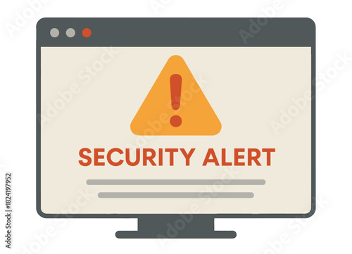 Security alert notification on computer screen with caution symbol