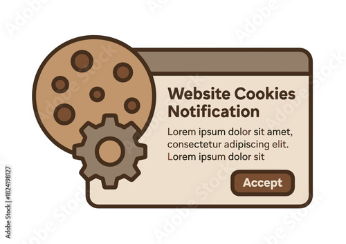 Cookie consent interface illustration with iconic cookie and gear design
