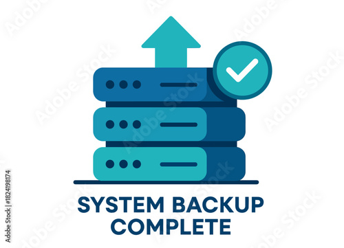 System backup complete icon with checkmark and server stack illustration