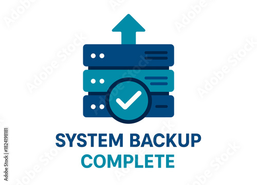 Data backup completed icon with server stack and checkmark symbol