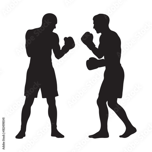  Two boxers facing each other in a fighting stance silhouette