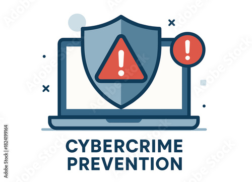 Cybercrime prevention concept with shield and alert symbols