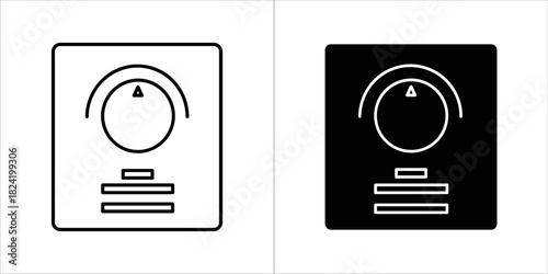 Control knob or dimmer switch icon in outline style, black and white versions for user interface design