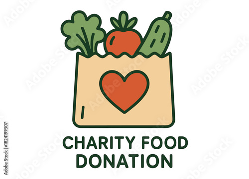 Charity food donation bag with vegetables and heart symbol