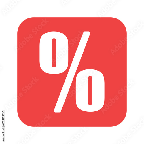 Red square button with white percentage symbol for discount sale offer