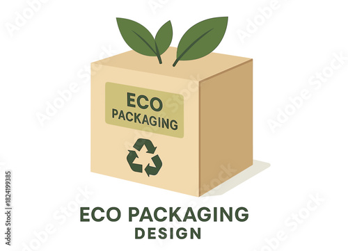 Eco-friendly packaging with recycling symbol and leaf design
