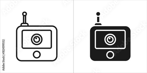 Baby monitor or security camera receiver icon set, outline and solid versions, isolated on