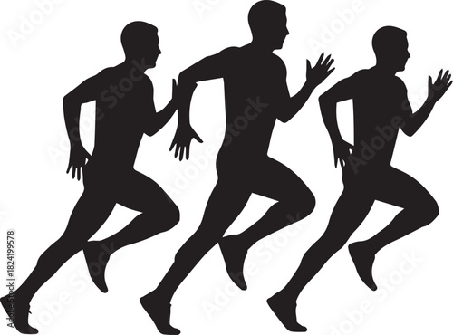 Silhouetted Runners Race Forward in Black, Demonstrating Speed and Fitness