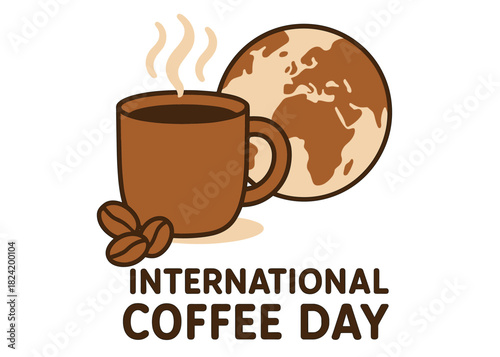 International coffee day celebration with coffee cup and globe illustration