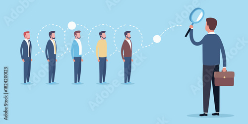 Recruiter inspecting candidates with magnifying glass