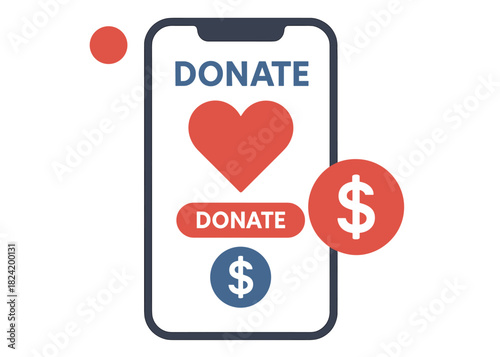 Mobile donation concept with heart and dollar symbols on smartphone screen