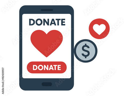 Online donation concept with heart and dollar symbols on smartphone