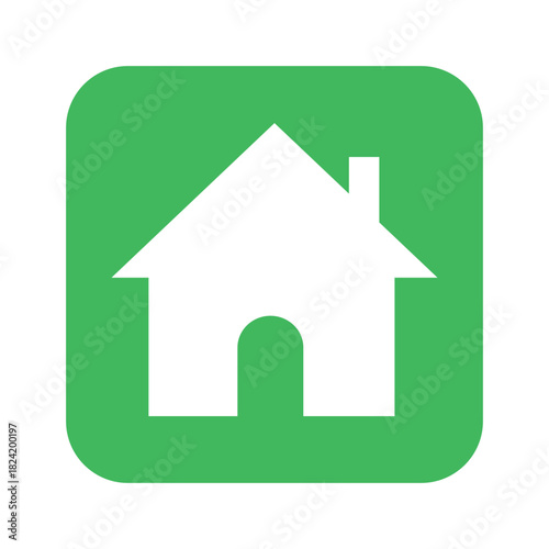 Green square button with white house icon for home page menu