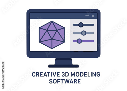 Creative 3d modeling software interface with geometric shape and tools