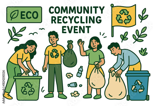 Diverse young adults promoting community recycling at eco-friendly event