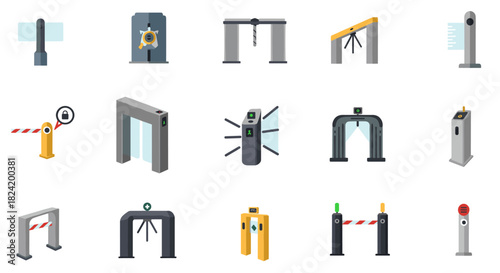 Modern turnstile and barrier icons for access control systems