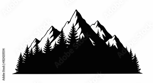 Pine trees and mountains silhouette landscape