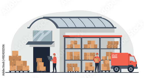 Efficient warehouse logistics with parcel loading and delivery truck