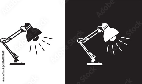 Modern adjustable desk lamp icon vector illustration, symbolizing focused illumination for productivity, study, and creative work environments