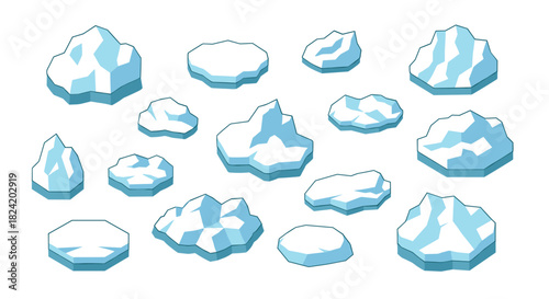 Collection of floating ice pieces in modern flat design on white background