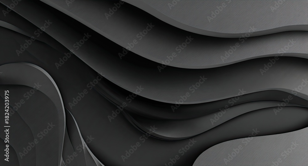 Fototapeta premium Abstract background with black waves and shadows. Vector illustration of a modern design for a presentation, banner, or cover in a dark gray color.
