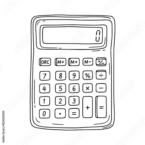 Unlock financial success with this calculator doodle perfect for accounting and business materials, enhance your project with the simplicity of a black and white sketch today
